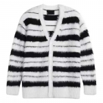 Naaritsa kudumine kardigan kunstlik naiste kampsun Moh&auml;&auml;r mustvalge triibuline V-kaelus avara pikkade varrukatega soe mantel Uus mood S must