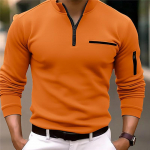 Meeste polos&auml;rk pikkade varrukatega T-s&auml;rk Meeste 1/4 lukuga sport, soliidsed &auml;ri-golfitopid 2XL oranž
