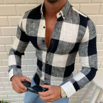 Moodne meeste ruuduline s&auml;rk pikkade varrukatega lahedad Slim Fit polos&auml;rgid XXXL must