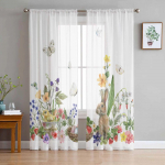 K&uuml;&uuml;liku lillede liblikas maasikas lihav&otilde;ttep&uuml;hade t&uuml;ll Voile kardinad magamistoas elutuppa akna kardin L&auml;bipaistvad organza kardinad 135W x 114H(cm)x2