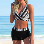 Naiste &otilde;lapaeltega ujumistrikoo Halli triibuga prindiga bikiinid Tankini ujumistrikoo S hall