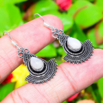 Natural Rainbow Moonstone Gemstone 925 Sterling Silver Earring 1.73 u9i36