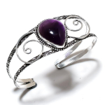 Natural Sage Amethyst Gemstone 925 Sterling Silver Cuff Bangle Adjustable z3v43