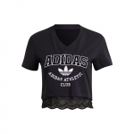 Adidas Originals Trefoil L&uuml;hike pits&auml;&auml;rega T-s&auml;rk kirjalogo tikandi ja V-kaelusega Naiste Topid Must IL2417 XS