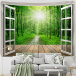 Window Woods View Gobel&auml;&auml;n Seinale Ripppol&uuml;ester tekk Ps&uuml;hhedeelne hipi boho stiilis elutoa sisustus 200x150cm