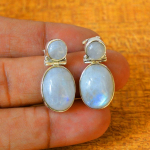 Kuukivist Gemstone K&otilde;rvar&otilde;ngas, Kingitus Talle, Disainer K&otilde;rvar&otilde;ngas, K&auml;sit&ouml;&ouml; Ehted, 925 Sterling H&otilde;be, Boho Ehted