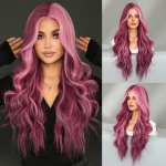 Galaktikapurikad Balayage Parukas - 28-30 tolli kuumakindel lokkis juuksepikendus, k&auml;sitsi seotud &Scaron;veitsi pitsiga esiosa vikerkaarev&auml;rviliste salkudega 73cm 28 Inch lilla