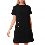 Naiste elegantne O-kaelusega l&uuml;hikeste varrukatega n&ouml;&ouml;pidega bodycon kleit XL must