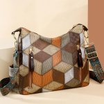 Yogodlns Patchwork Clashing Colors &Otilde;lakott Kvaliteetne k&auml;ekott Naiste kott Luksusliku disainiga Crossbody kott Naiste k&auml;ekott 30x10x26cm pruun