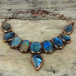 Labradoriit kaelakee Elektroformeeritud vasest kaelakee Reguleeritav kett Kaelakee K&auml;sitsi valmistatud ehted Kalliskivist kaelakee Kingitused tema vasest ehetele