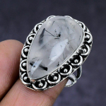 Black Rutile Gemstone 925 Sterling Silver gift Jewelry Ring Size 6.5 I7L49