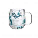 Yousheng 250 ml kahekordse seinaga klaaskruus, l&auml;bipaistev lilleline laia suuga tass k&auml;epidemega isoleeritud kohviklaasi kohvitee &scaron;okolaadi jaoks 250ml sinine