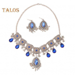 1 komplekt Kaelakee K&otilde;rvar&otilde;ngaste Komplekt Rhinestone Decor Water Drop Bohemian Hollow Out S&uuml;mmeetriline Poleeritud ballipeo pulmapeo pruudi ehtekomplekt sinine