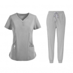 2tk/komplekt Unisex haiglavormikomplekt V-kaelusega l&uuml;hikeste varrukatega taskud Topid Elastsed v&ouml;&ouml;p&uuml;kste komplekt Kiirelt kuivav haigla hambaravi koorimine vormiriietus XXL hall