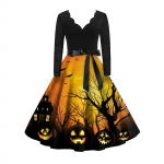Naiste vintage klassikaline kleit kaelusega v&ouml;&ouml;kohaga kikilips, pikkade varrukatega Halloweeni tr&uuml;kiga V-kaelusega kiikkleit XXXXXL