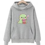 Kawaii/armsad Boba tee dinosauruste kapuutsid Naiste/meeste vabaaja dressipluus talvefliisriided pikkade varrukatega Korea esteetiline pullover XS hall v&auml;rv