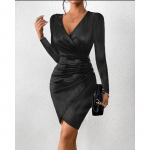 YYFS Naiste moe kevads&uuml;gise &uuml;hev&auml;rvilised kleidid pikkade varrukatega V-kaelusega k&otilde;rge v&ouml;&ouml;kohaga vabaajakleidid S must