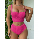 Uus kortsus traadiga naiste ujumistrikoo k&otilde;rge v&ouml;&ouml;kohaga bikiinid naiste ujumisriided kaheosaline bikiinikomplekt supleja ujumiskost&uuml;&uuml;m ujumine M must