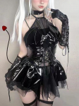 AltGoth Seksikas Cosplay Pu Kleit Naiste Harajuku T&auml;navar&otilde;ivad Grunge Bandage &Otilde;&otilde;nes nahkhiired Kleit Punk Y2k E-girl Mall Gooti riided M must