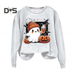 Naiste Halloweeni dressipluus Cartoon Pumpkin Bat Ghost Print Crew kaelus, pikkade varrukatega pullover, igap&auml;evane riietus pendelr&auml;tt S oranž
