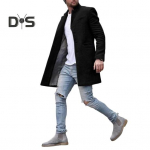 Meeste villane mantel rev&auml;&auml;r, pikad varrukad, keskmise pikkusega mantel, &uuml;hev&auml;rviline &uuml;herealine pikk k&uuml;ljetaskutega &uuml;ler&otilde;ivas XL must