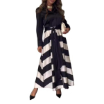 Daamile pendeldamise kleit, lahtik&auml;iva krae A-jooneline triibuline printimine, suurte kiiksuga pikkade varrukatega L must valge v&auml;rv
