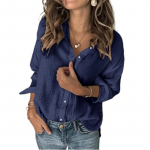 Puuvillane linane naiste pluusid ja s&auml;rgid vabaaja kraega, n&ouml;&ouml;biga varrukatega top S tumesinine