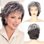 S&uuml;nteetiline Mix Grey Must Parukas H&otilde;bedased Parukad naistele Natural Wave lokkis juustega Mommy Parukas koos Bangs Kuumakindlast kiust parukas h&otilde;bedane hall v&auml;rv