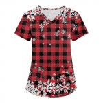 Suur suurus tr&uuml;kiga meditsiiniline t&ouml;&ouml;uniform pealsed naistele V-kaelusega j&otilde;ulutr&uuml;kiga l&uuml;hikeste varrukatega l&otilde;busad T-s&auml;rgid t&ouml;&ouml;riided taskutega XXL punane