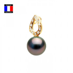 Compagnie G&eacute;n&eacute;rale des Perles &ndash; teemantripats 0,10 Ct ehtne Tahiti p&auml;rl, &uuml;mmargune 10-11 mm 18K kollane kuld &ndash; naiste ehted