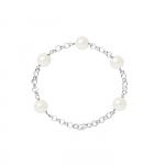 PERLINEA - Bracelet - 5 V&eacute;ritables Perles de Culture d'Eau Douce Rondes 9-10 mm Blanc Naturel - Argent 925 Milli&egrave;mes - Bijoux Femme