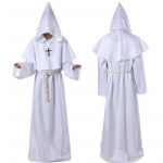 Keskaegne mungariietus mungakost&uuml;&uuml;m Halloweeni cosplay preester v&otilde;lur kapuutsiga mitmev&auml;rviline keeb mantel talje n&ouml;&ouml;riristi kaunistuste komplektid S beež