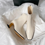 Ruudukujulised poolsaapad s&uuml;gis mugavad pehmest nahast k&otilde;rge kontsaga saapad Naiste mood t&otilde;mblukk Lihtne temperament naiste kingad 35 beež