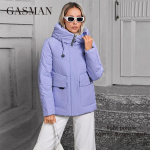 GASMAN 2024 talve sulejope kollektsioon Fashion Solid P&uuml;stkrae Naiste mantlid Elegance Kapuutsiga naiste jakid 83278 M lilla