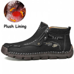 Meeste saapad K&otilde;rge &uuml;laosaga nahksaapad Plush Outdoor Suured S&uuml;gis/talvised Pluss Velvet Soojad K&auml;sitsi valmistatud Poolsaapad 44 lahe must v&auml;rv