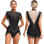 Naised S&auml;delevad kivikivid Splice Kunstiv&otilde;imlemine Aktiivr&otilde;ivad Jazz Tantsur&otilde;ivad Iluuisutamine Unitard Tassel Seelikuga Bodysuit S must