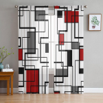 Abstraktne geomeetria ruudud moodne kunst must punane l&auml;bipaistvad kardinad elutoa sisustuseks aknakardinad k&ouml;&ouml;gi t&uuml;llist voile kardinad W135 x H115cm x1