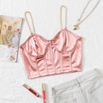 Seksikas V-kaelusega metallist kett-tank, soliidne p&auml;itsetega k&auml;rbitud topid, naiste suvised kaadrid, seljata kaemikas, mood vabaaja toru, naiste varrukateta k&auml;rbitud vest Y2K XS valge