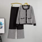 Suures suuruses naiste moodne vabaaja kevadine pikkade varrukatega kaheosaline ruuduline &uuml;likond one size must