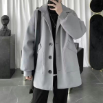 Keskmise pikkusega villane mantel pluss samet casual meeste soe pikkade varrukatega jakk lahtine polo krae temperamentsikas n&auml;gus &uuml;laosa kampsun XXL
