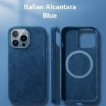 Itaalia Alcantara &uuml;mbris iPhone 15 Pro Maxile &Auml;riline nahast telefoni tagakaas iPhone 16 Pro Maxile Magnetid MagSafe'i jaoks Hall For iPhone 15 Pro sinine