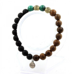Pierres et Min&eacute;raux. Bracelet Perles Malachite du Congo + Quartz fum&eacute; + Onyx noir mat + Fabriqu&eacute; en France.