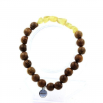 Pierres et Min&eacute;raux. Bracelet Apatite jaune de Madagascar + Perles bois 8 mm. Fabriqu&eacute; en France.