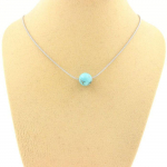 Pierres et Min&eacute;raux. Collier 1 perle Howlite Turquoise 8 mm. Chaine en acier inoxydable. Collier femmes, hommes. Taille personnalis