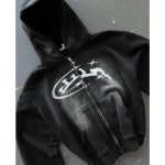 Divin Vintage Pesuga Kaeluslukuga Kapuutsiga Y2K Jakk Meeste Rock Hip Hop Patchwork Tikitud &Uuml;lem&otilde;&otilde;duline Kapuutsiga Pusa Pikkade Varrukatega Topid XL black