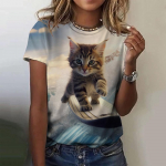 Moodne naiste T-s&auml;rk Loomade 3D-prindiga Kawaii Cat Graafilised T-s&auml;rgid Suvised l&uuml;hikeste varrukatega T-s&auml;rk Casual Wowen Top Disain riided S