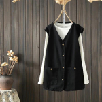 Naiste vintage lahtine vabaaja varrukateta vest &uuml;hev&auml;rviline lihtne n&ouml;&ouml;p tasku teksajakk 4XL must