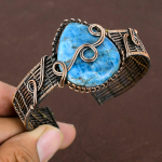 Neon Blue Apatite Handmade Copper Wire Wrap Bangle Adjustable g7n14