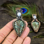 Chrysoprase, Moonstone Copper Wire Wrap Jewelry Pendant 2.72 b8l52