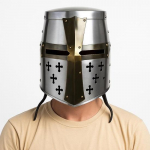 Keskaegne ristis&otilde;dija r&uuml;&uuml;tli suurkiiver messingist ristiga, templarite soomuse koopia cosplay jaoks, LARP-i jaoks, kingituseks